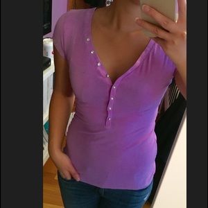 Purple gem button down tee