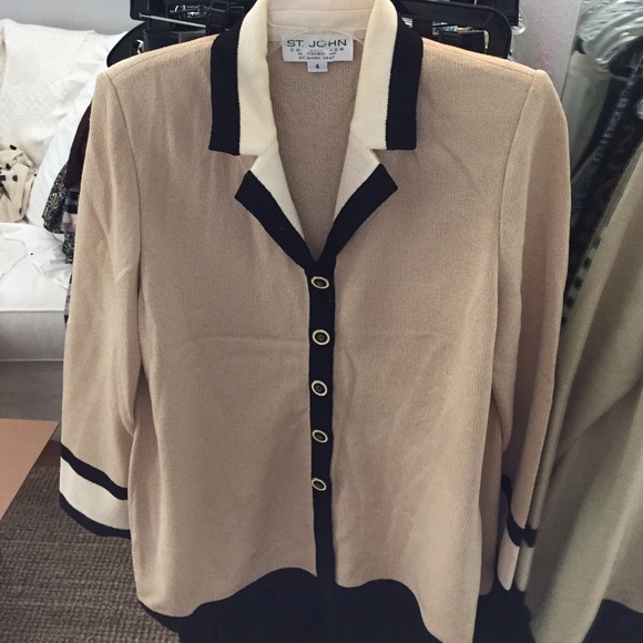 St. John collection cream beige blk jacket size 4