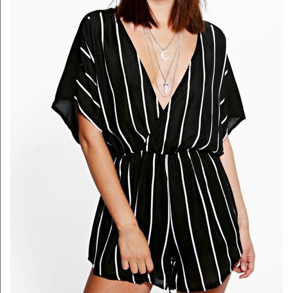 Boohoo Striped Black and White Playsuit (NWT)