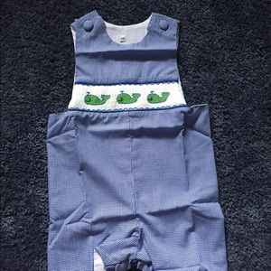 18m Blue Gingham Green Whale Romper/John Johns