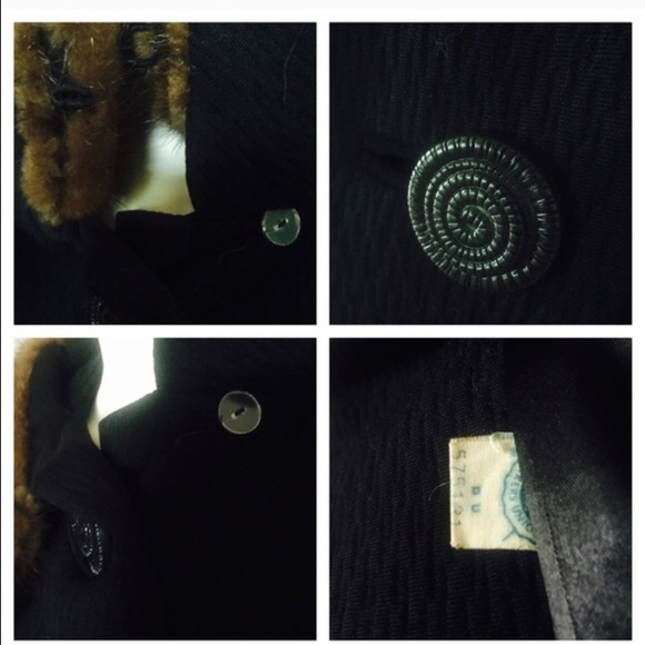 Vintage Long Black Winter Coat w Mink Fur Collar - Picture 3 of 4