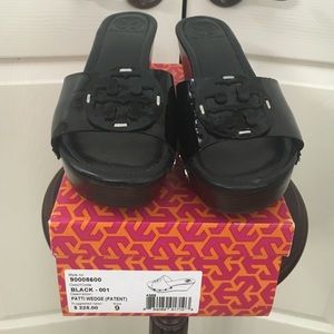 Tory Burch Black Patent Patti Wedge