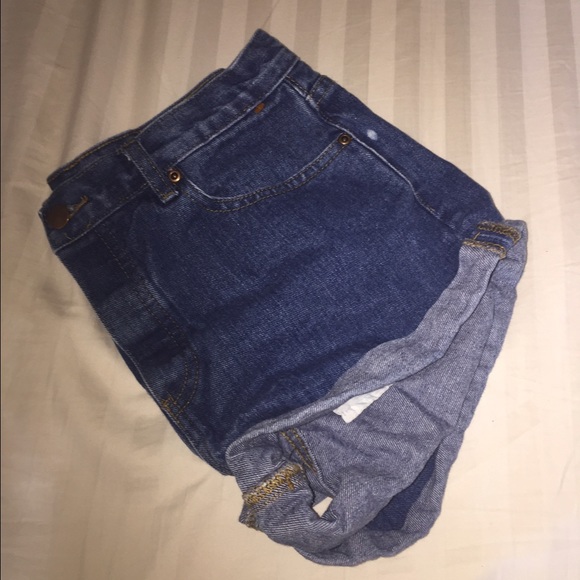 High waisted dark wash denim shorts