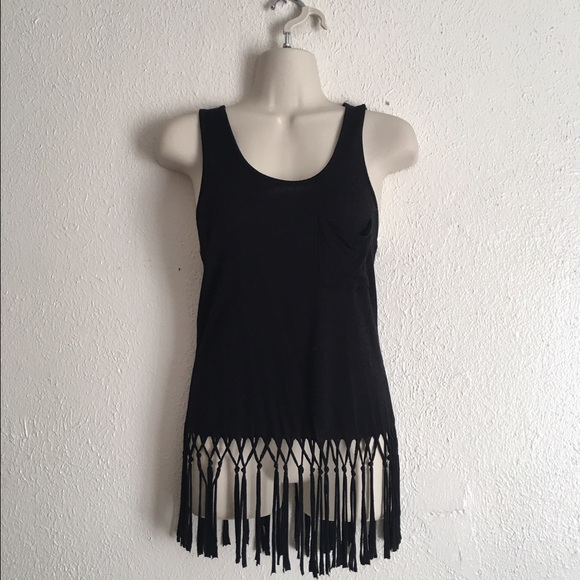 Black boho fringe tank