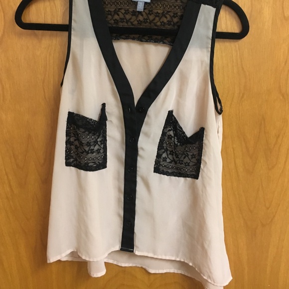 Tan and black chiffon and lace blouse - Picture 1 of 2