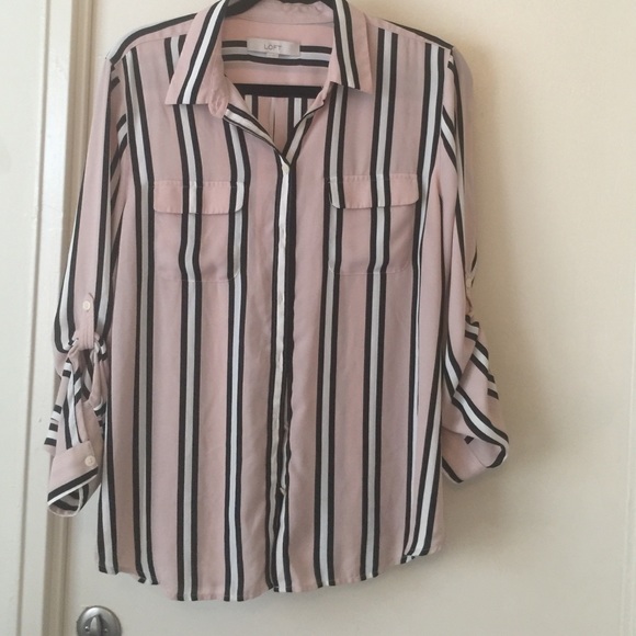 Loft pink striped button down shirt.