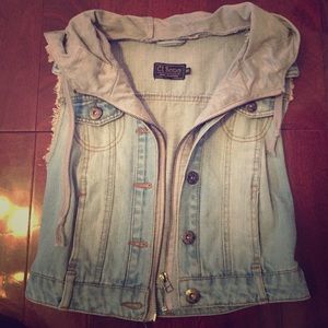 Jean jacket vest with grey hood