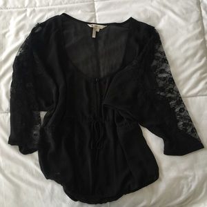 BCBGeneration Black Sheer Lace Blouse