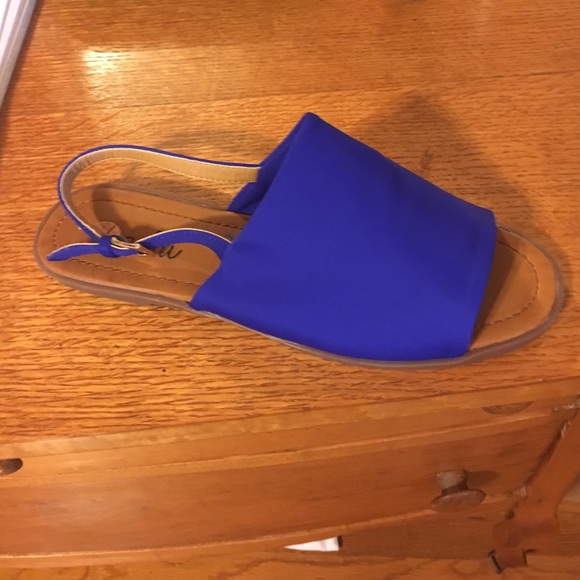 Blue sling back slip on sandals