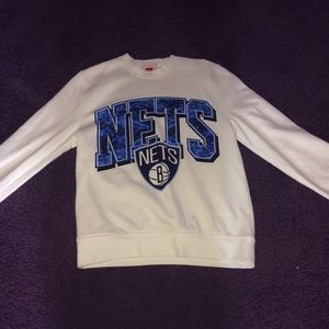 mitchell& ness white brooklyn nets crew neck