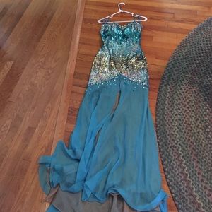 Strapless Blue/Silver Sequence Prom Dress