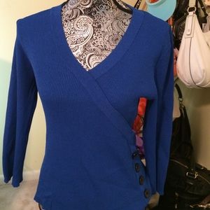 Royal blue sweater V-neck Cable & Gauge L