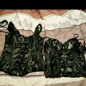 2 black buckle pvc corsets both mediums