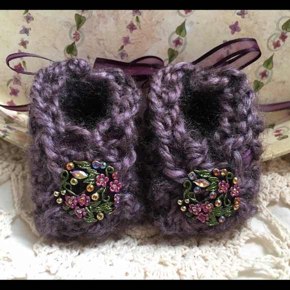 Luxury Purple Wool Alpaca Knitted Baby Booties