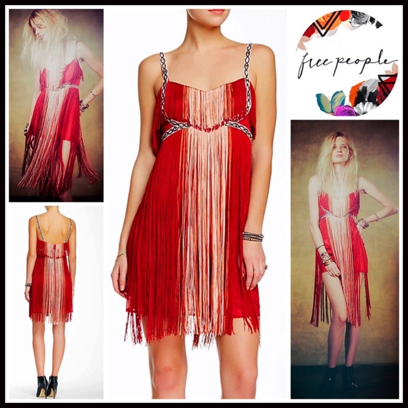 FREE PEOPLE RED FRINGE PARTY COCKTAIL DRESS - Picture 6 of 8