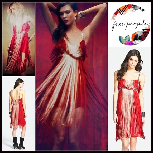 FREE PEOPLE RED FRINGE PARTY COCKTAIL DRESS - Picture 3 of 8