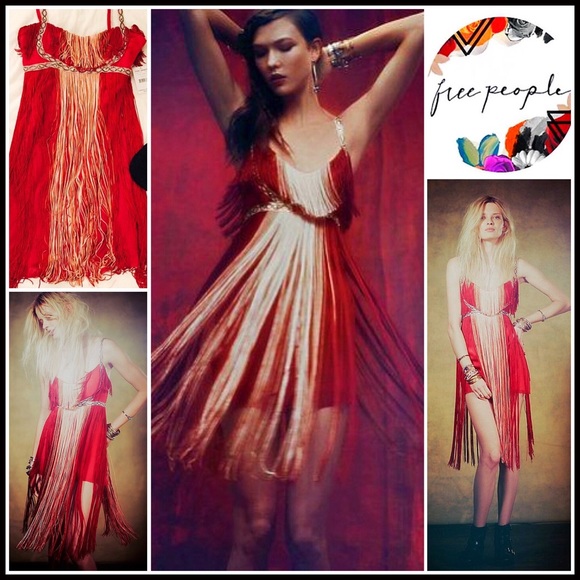 FREE PEOPLE RED FRINGE PARTY COCKTAIL DRESS - Picture 8 of 8