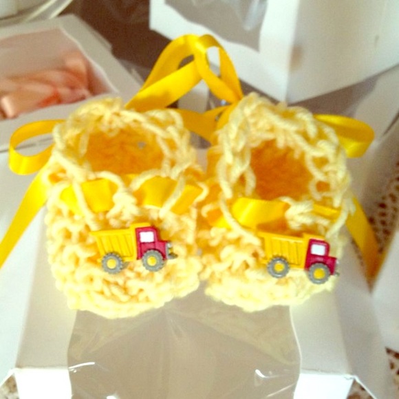 Luxury Yellow Truck Knitted Baby Boy Booties
