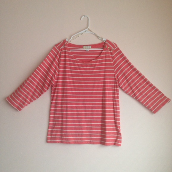 Forever 21+ Coral Striped Knit Top 3/4 Sleeves