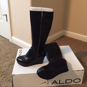 Aldo black wedge boot