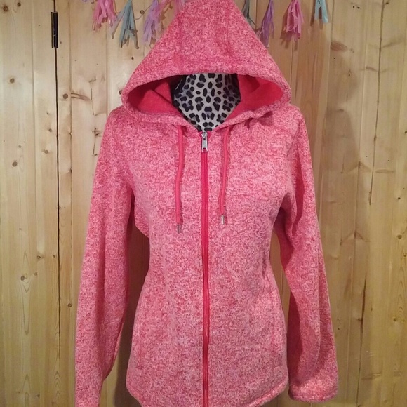 Heathered Pink Sweater Full Zip Hooded Jacket
