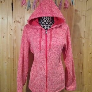 Heathered Pink Sweater Full Zip Hooded Jacket
