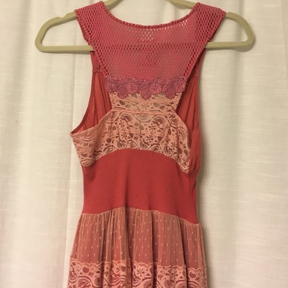 Pink lace Free People cotton mini tank dress 2 - Picture 3 of 4