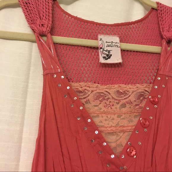 Pink lace Free People cotton mini tank dress 2 - Picture 4 of 4