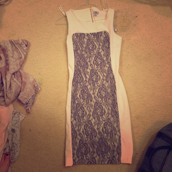 Worthington cream and grey dress with lace print - Picture 1 of 2