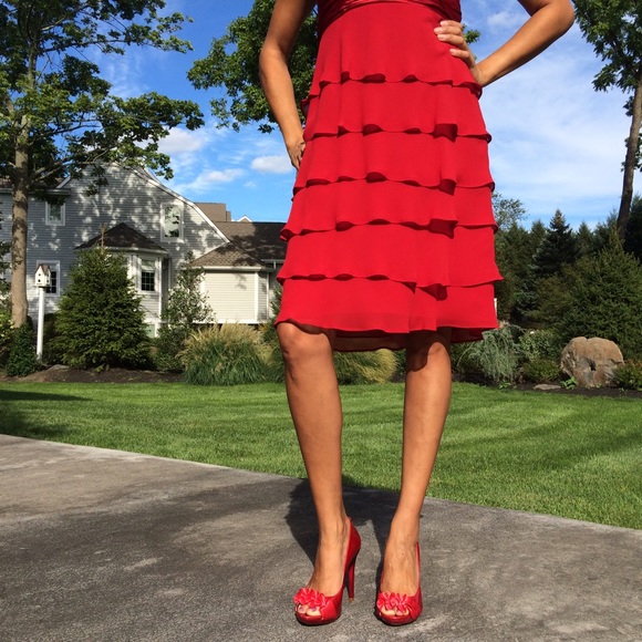 Red Ruffle Dress-Size 10 - Picture 2 of 3