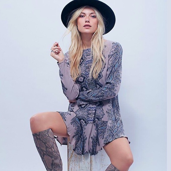 Flowy Printed TUNIC DRESS Smooth Talker Lilac NEW - Picture 4 of 5