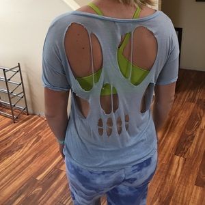 Brandy Melville blue cut out shirt