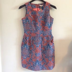 TULLE damask dress in muted blue and light rust!