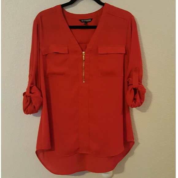 Long sleeve zip front blouse