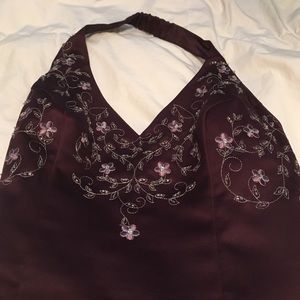 Halter dress with floral embroidery and beading