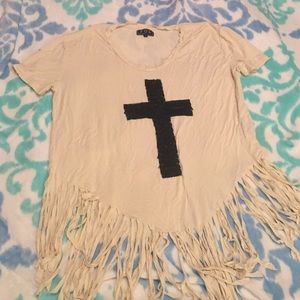Tan beaded cross top