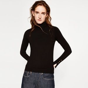 Zara black turtleneck size S gold button detail