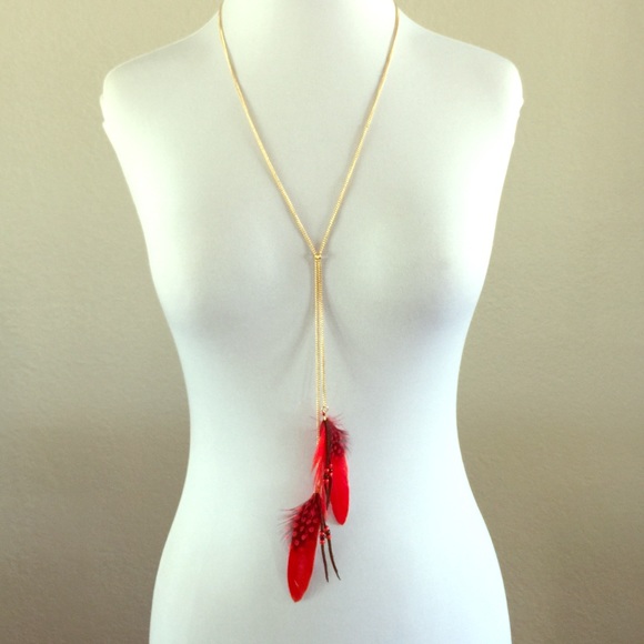 House Of Royalty Jewelry - Red Double Feather Necklace