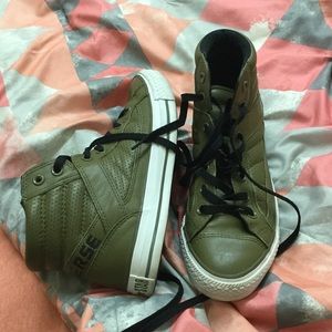 Leather green or olive green converse high tops.