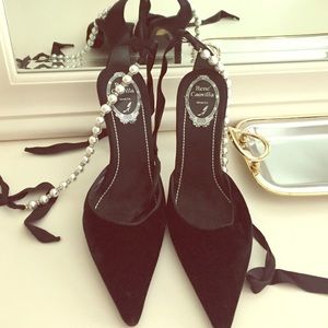 Rene Caovilla black suede pumps
