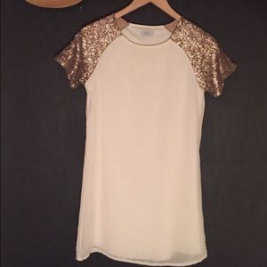 TOBI Mini Tunic dress with gold sequin sleeves