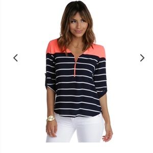 NAVY COLOR BLOCK STRIPE BLOUSE