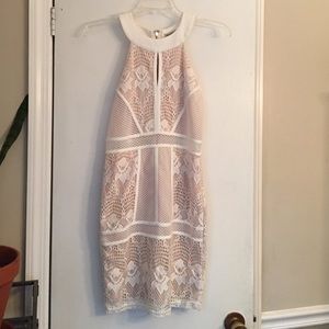 Size S nude dress with white lace overlay