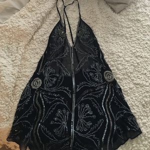 free people low cut sheer top navy size SMALL