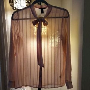 Bow collar button down shirt/blouse