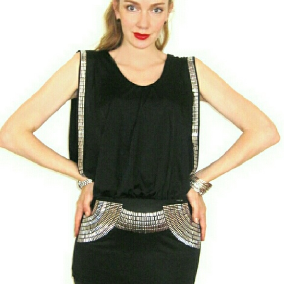 NWT Black with Silver Jewel Studded Top, LARGE