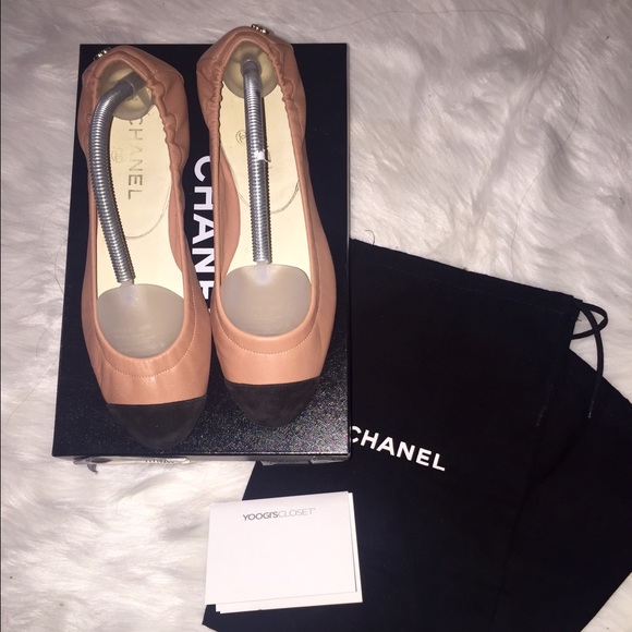 Chanel Ballet flats pink with black captoe sz 38