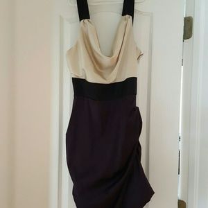 Cream/plum/black silk cocktail dress
