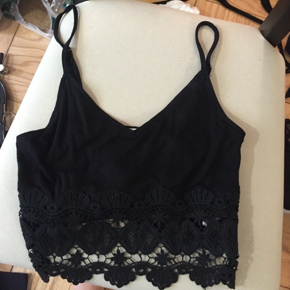 Black crop top with lace cut outs