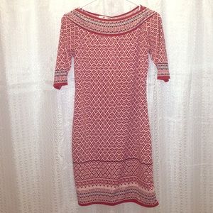 Red patterned boat neck dress